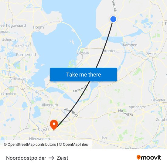 Noordoostpolder to Zeist map