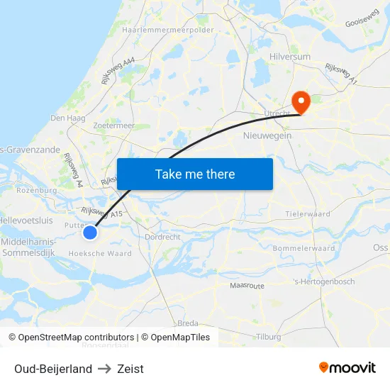 Oud-Beijerland to Zeist map