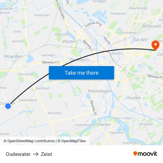 Oudewater to Zeist map