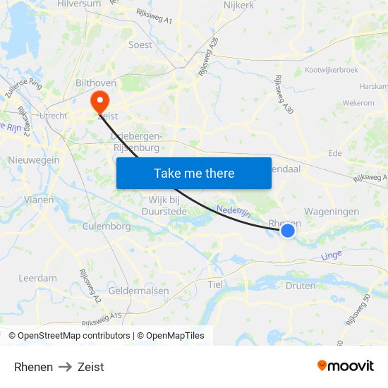 Rhenen to Zeist map