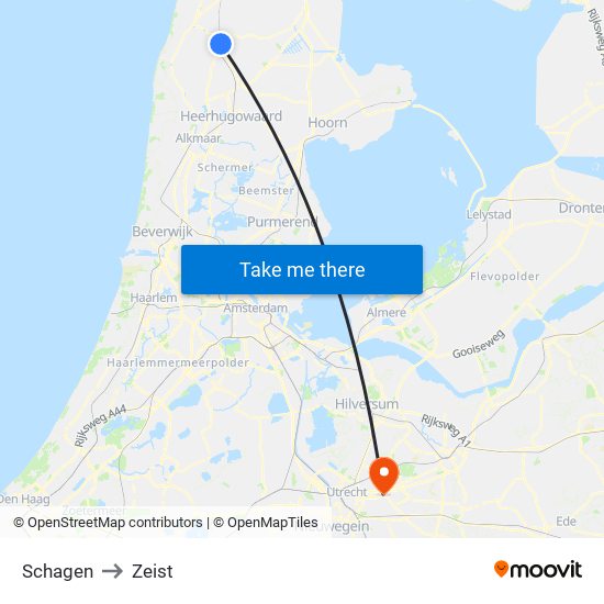 Schagen to Zeist map