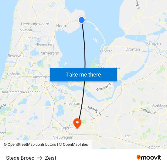 Stede Broec to Zeist map