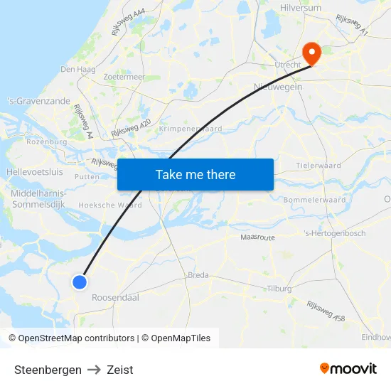 Steenbergen to Zeist map