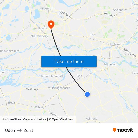 Uden to Zeist map