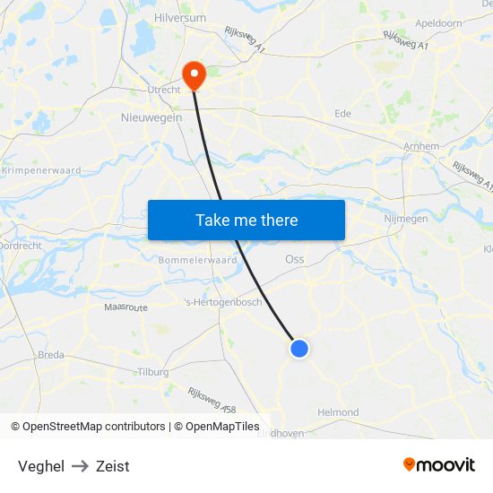 Veghel to Zeist map