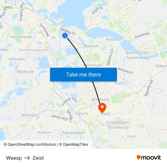 Weesp to Zeist map