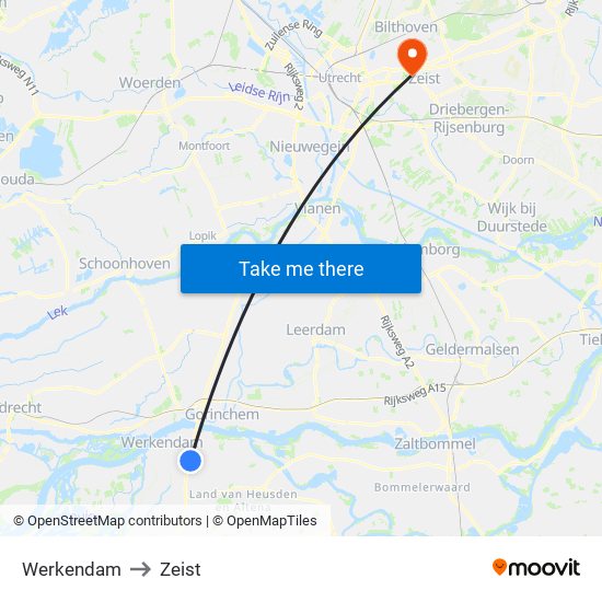 Werkendam to Zeist map