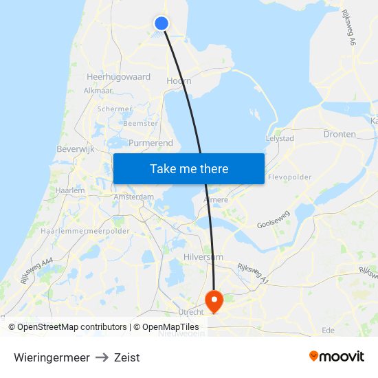 Wieringermeer to Zeist map