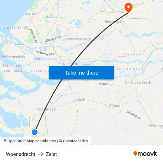 Woensdrecht to Zeist map