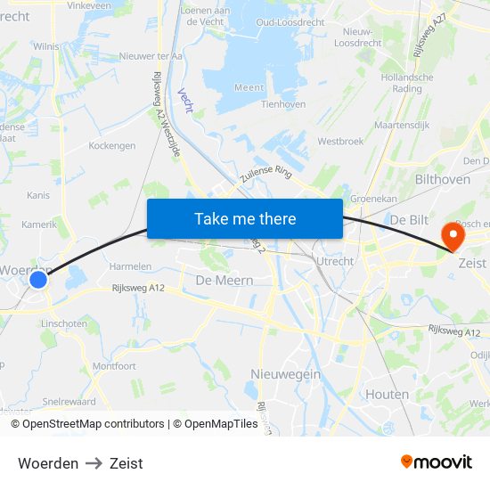 Woerden to Zeist map