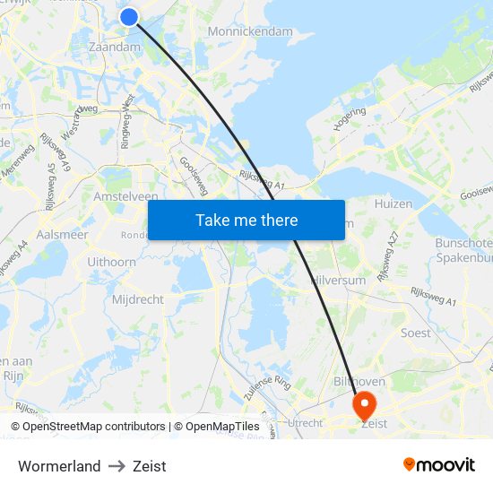 Wormerland to Zeist map