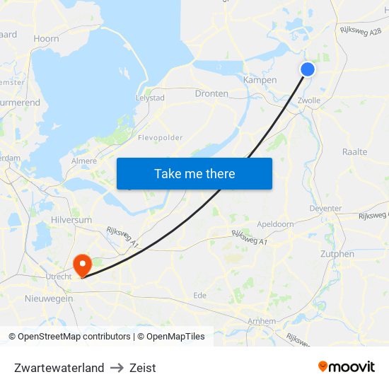 Zwartewaterland to Zeist map