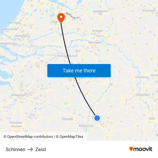 Schinnen to Zeist map