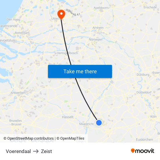 Voerendaal to Zeist map