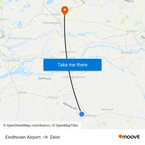 Eindhoven Airport to Zeist map