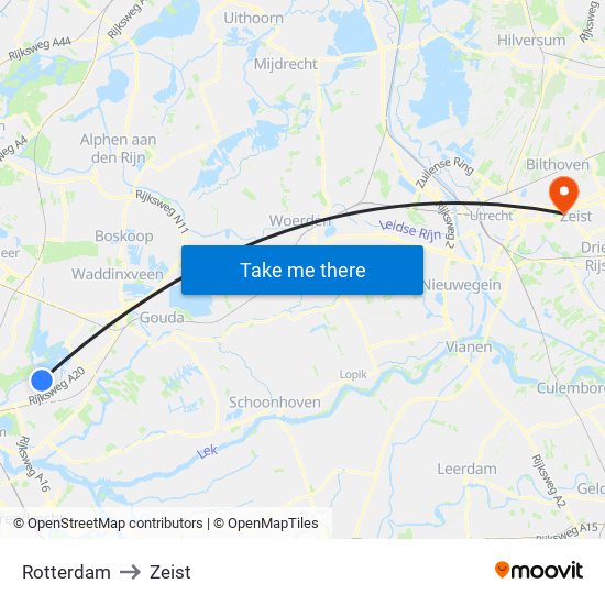 Rotterdam to Zeist map