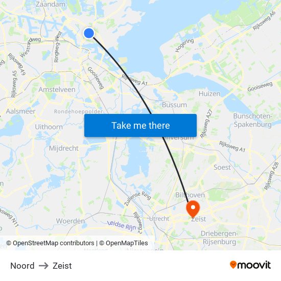 Noord to Zeist map