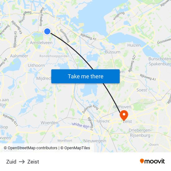 Zuid to Zeist map