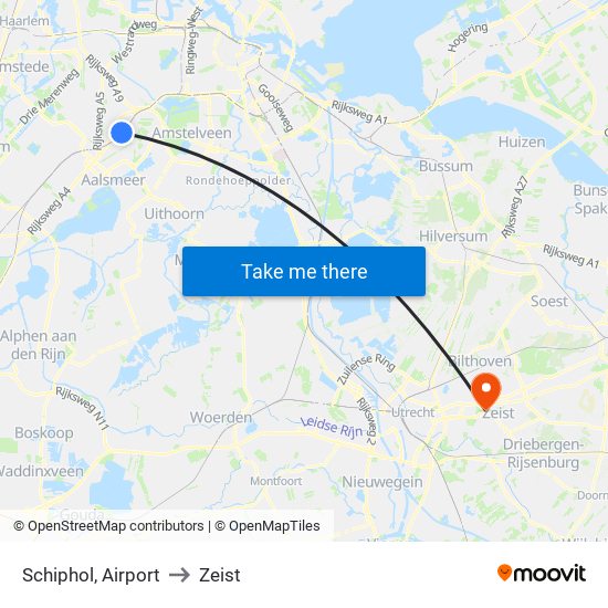 Schiphol, Airport to Zeist map