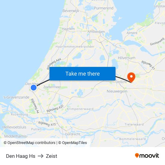 Den Haag Hs to Zeist map