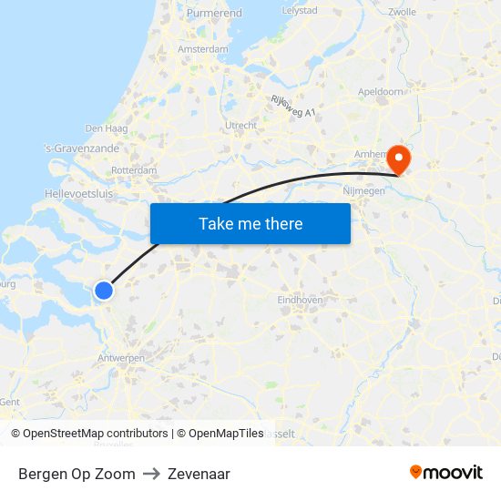 Bergen Op Zoom to Zevenaar map