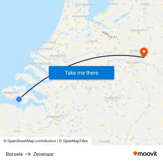 Borsele to Zevenaar map