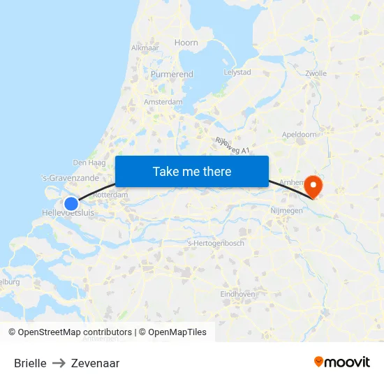 Brielle to Zevenaar map