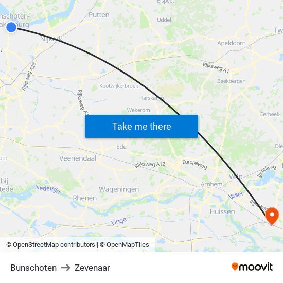 Bunschoten to Zevenaar map