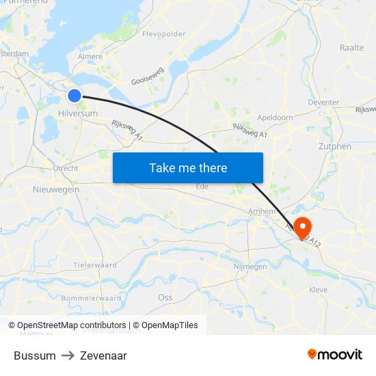 Bussum to Zevenaar map