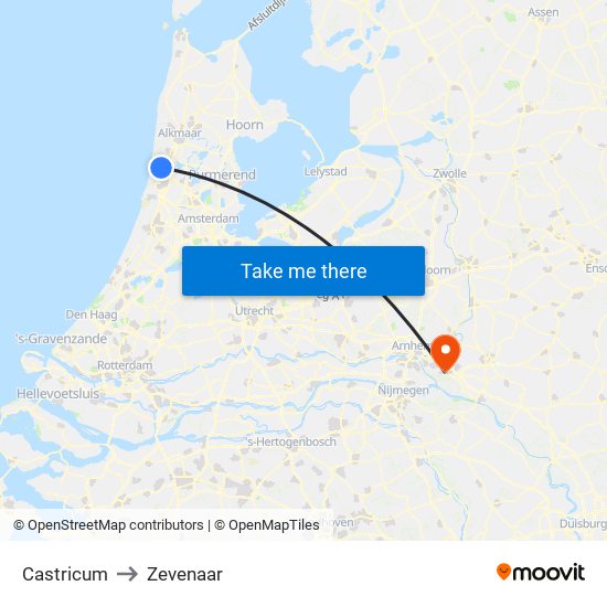 Castricum to Zevenaar map