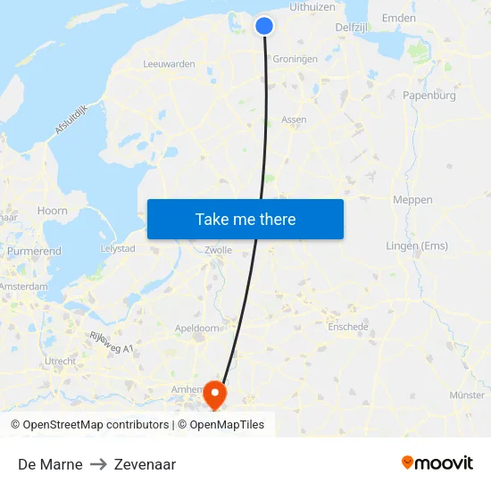 De Marne to Zevenaar map