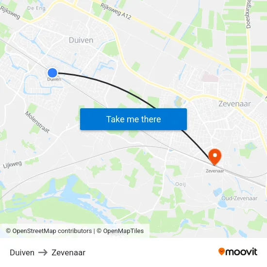 Duiven to Zevenaar map