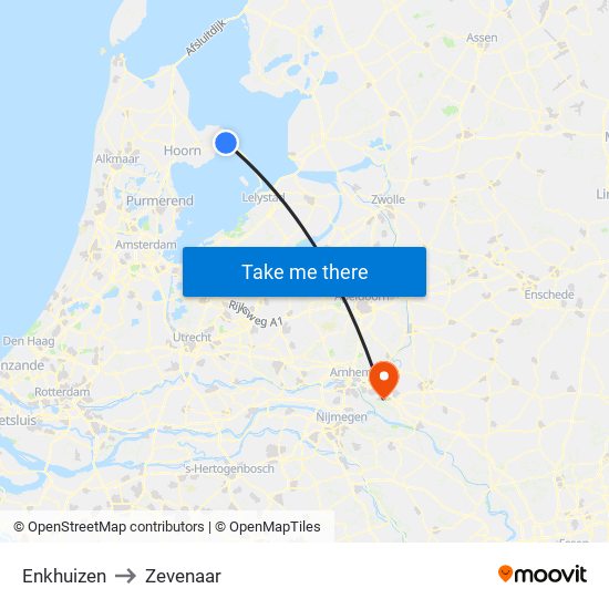 Enkhuizen to Zevenaar map