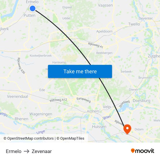 Ermelo to Zevenaar map