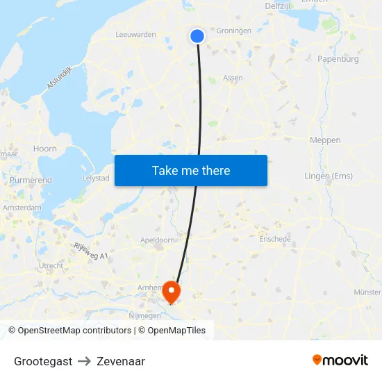 Grootegast to Zevenaar map