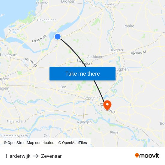 Harderwijk to Zevenaar map