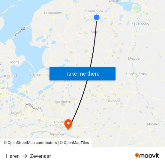 Haren to Zevenaar map