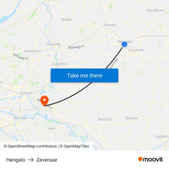 Hengelo to Zevenaar map