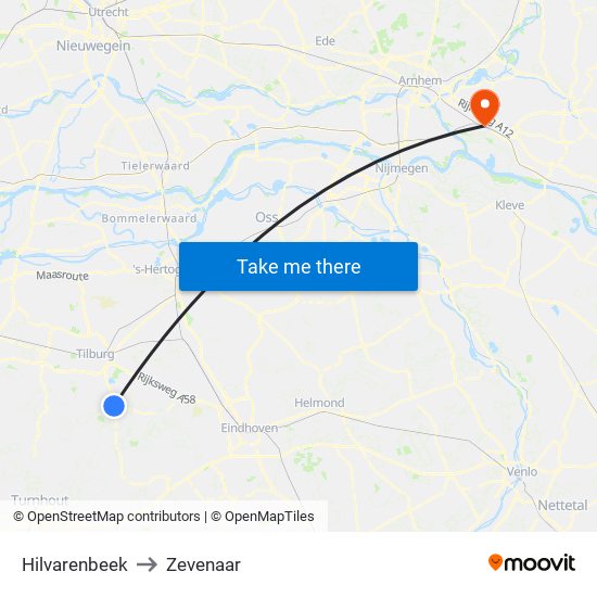 Hilvarenbeek to Zevenaar map