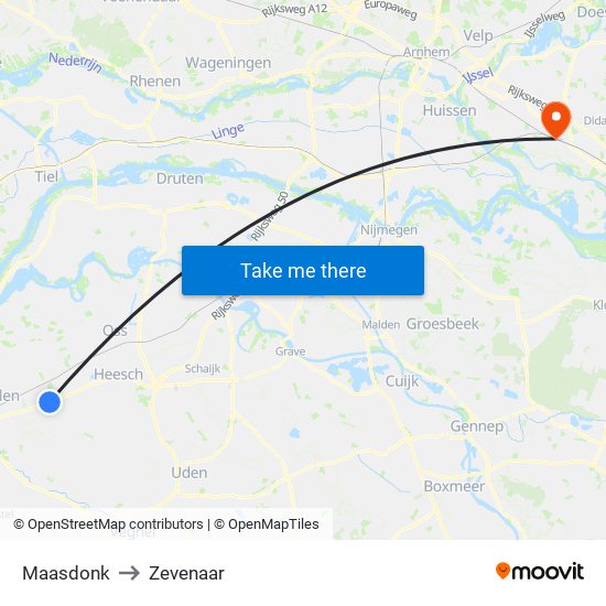 Maasdonk to Zevenaar map