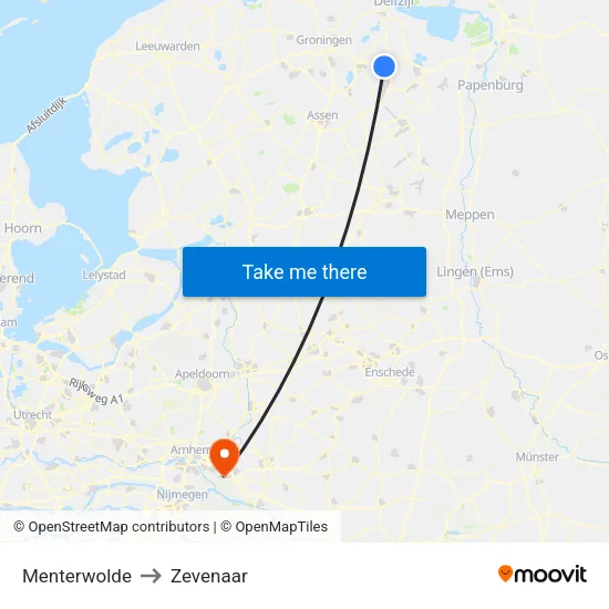 Menterwolde to Zevenaar map