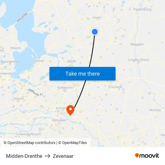 Midden-Drenthe to Zevenaar map
