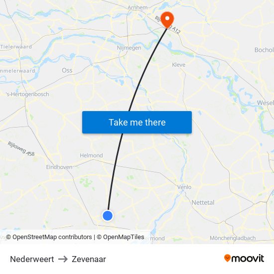 Nederweert to Zevenaar map