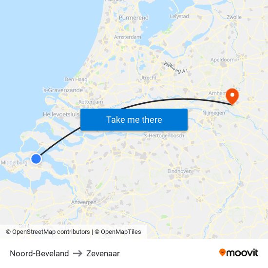 Noord-Beveland to Zevenaar map