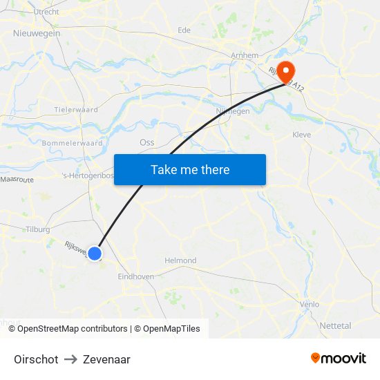 Oirschot to Zevenaar map