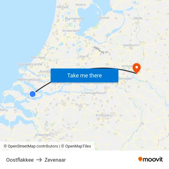 Oostflakkee to Zevenaar map