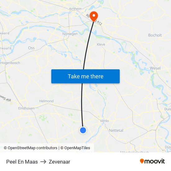 Peel En Maas to Zevenaar map