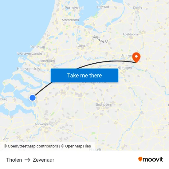 Tholen to Zevenaar map
