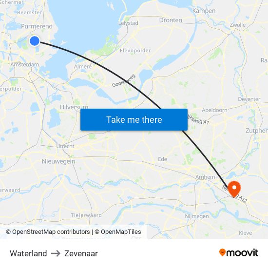 Waterland to Zevenaar map