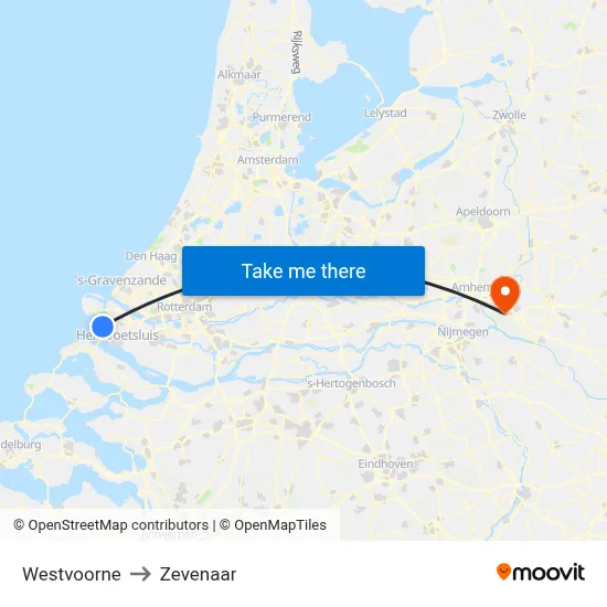 Westvoorne to Zevenaar map